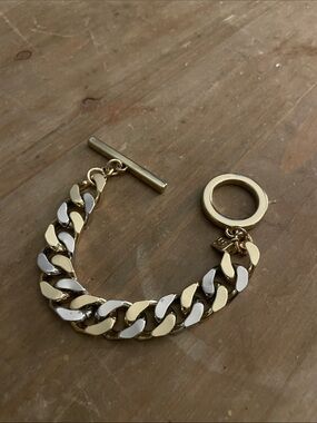 Banana Republic Two-Tone Gold and Silver Curb Toggle Bracelet